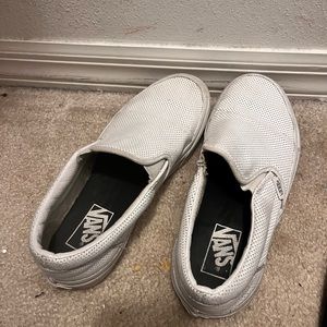 White Leather slip on vans